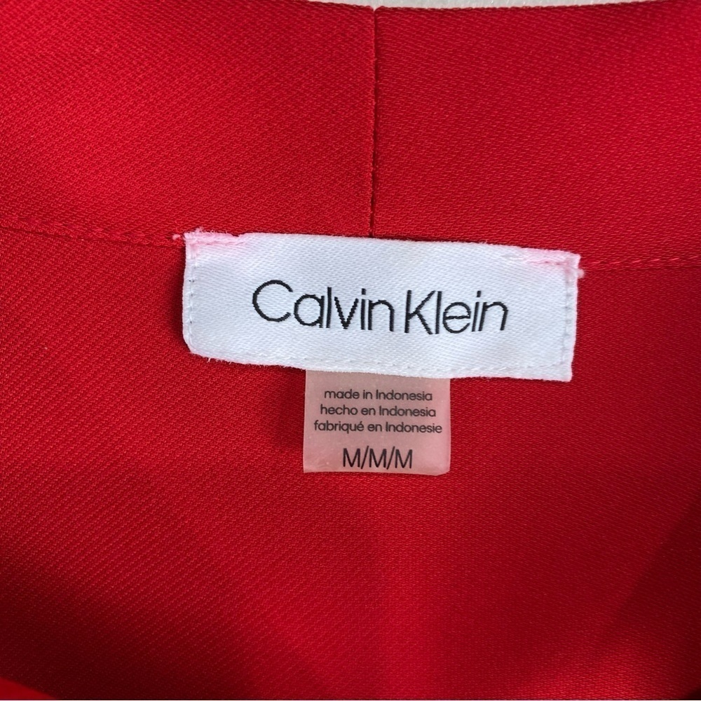 Calvin Klein Ruffle Tie Pearl Button Up Down Blouse Red Black Size Medium (NWOT) - Picture 4 of 6